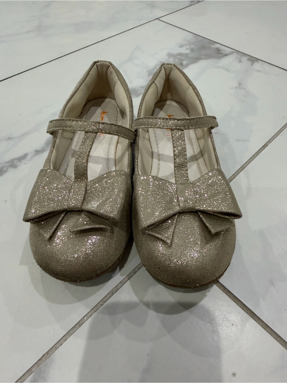 Girls' Glitter Bow Mary Janes - Champagne Gold